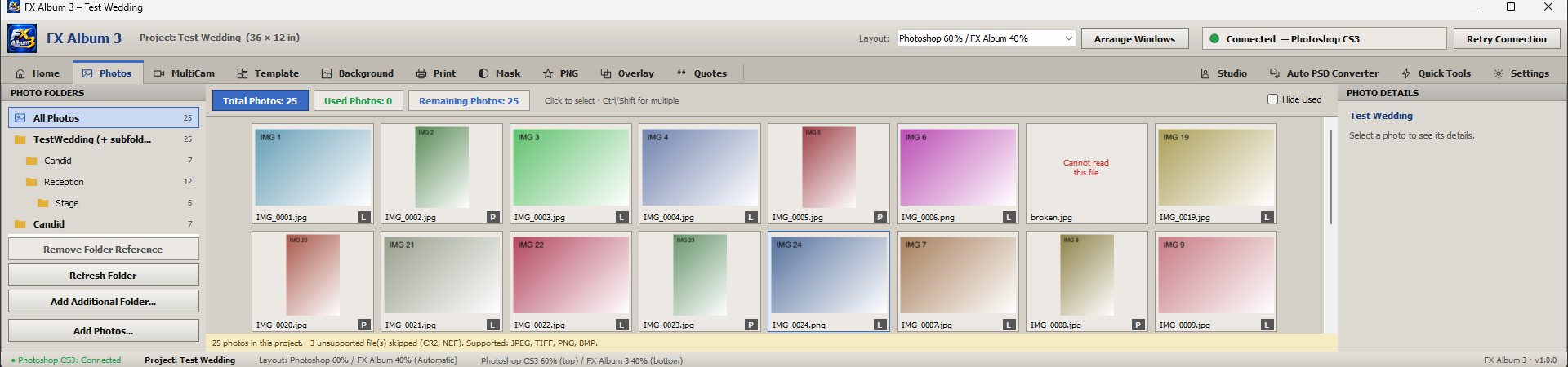 Photos module with folder list and thumbnails